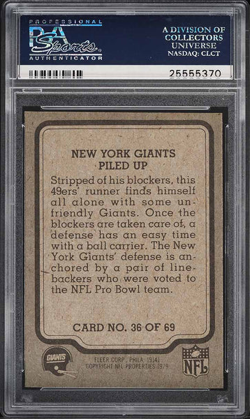 1979 Fleer Teams in Action FB Card # 36 New York Giants PILED UP PSA 9 MINT (MGD2)