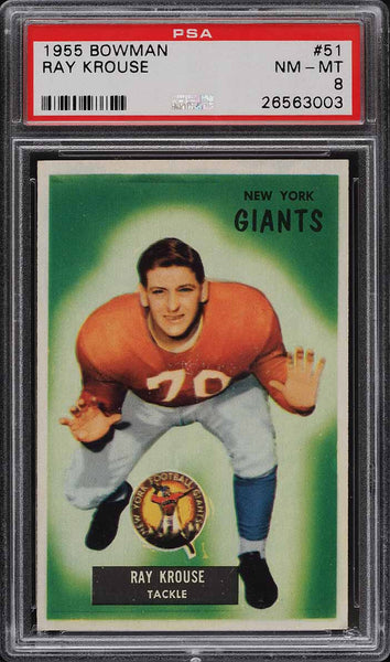 1955 Bowman FB Card # 51 Ray Krouse New York Giants ROOKIE RC PSA 8 NM-MT (MGD2)