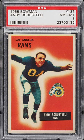 1955 Bowman FB Card #121 Andy Robustelli Los Angeles Rams HOF PSA 8 NM-MT (MGD2)