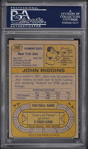 1974 Topps FB Card #280 John Riggins New York Jets HOF PSA 8 NM-MT (MGD2)