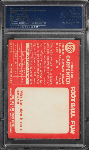 1958 Topps FB Card #128 Preston Carpenter Cleveland Browns PSA 7 NRMT (MGD2)