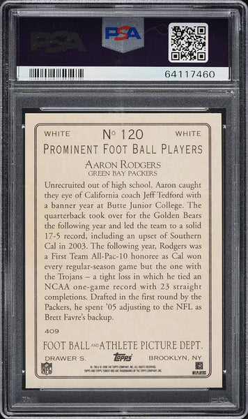 2006 Topps Turkey Red FB Card #120 Aaron Rodgers WHITE PSA 9 MINT (MGD2)