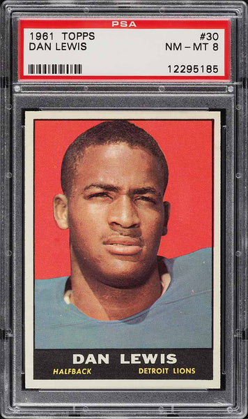 1961 Topps FB Card # 30 Dan Lewis Detroit Lions ROOKIE RC PSA 8 NM-MT (MGD2)