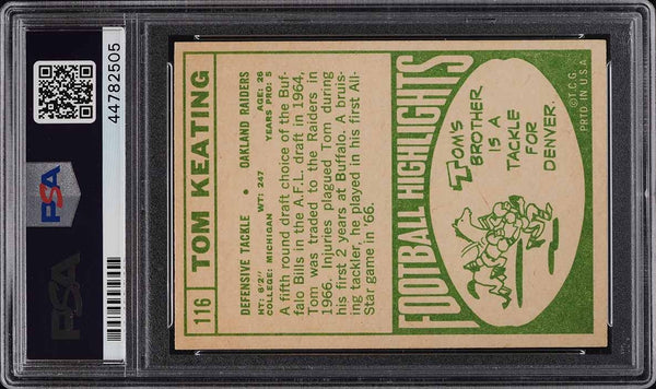 1968 Topps FB Card #116 Tom Keating PSA 8 NM-MT (MGD2)