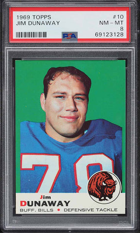 1969 Topps FB Card # 10 Jim Dunaway Buffalo Bills PSA 8 NM-MT (MGD2)