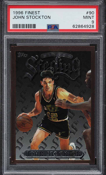 1996 Finest BkB Card # 90 John Stockton Utah Jazz HOF PSA 9 MINT (MGD2)