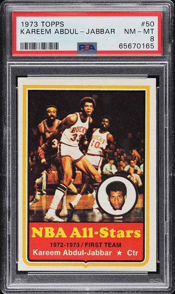 1973 Topps BkB Card # 50 Kareem Abdul-Jabbar ALL-STAR HOF PSA 8 NM-MT (MGD2)