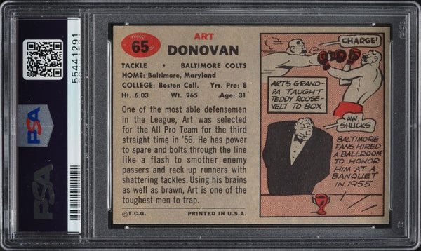 1957 Topps FB Card # 65 Art Donovan Baltimore Colts HOF PSA 7 NRMT (MGD2)