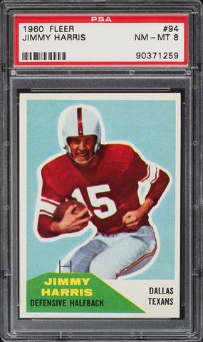 1960 Fleer FB Card # 94 Jimmy Harris Dallas Texans PSA 8 NM-MT (MGD2)