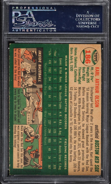 1954 Topps BB Card #186 Karl Olson Boston Red Sox PSA 8 NM-MT (MGD2)