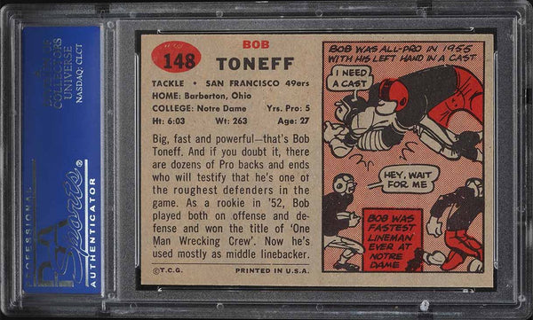 1957 Topps FB Card #148 Bob Toneff San Francisco 49ers PSA 7 NRMT (MGD2)