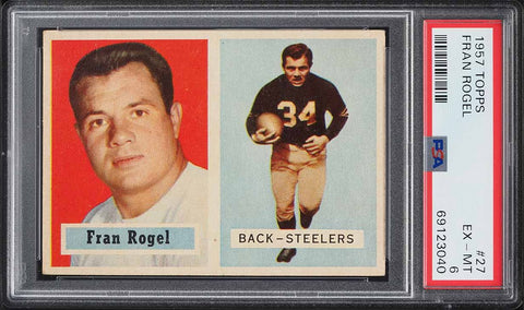 1957 Topps FB Card # 27 Fran Rogel Pittsburgh Steelers PSA 6 EXMT (MGD2)