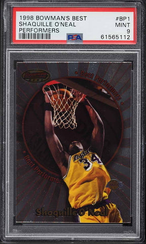1998 Bowman's Best PERFORMERS BkB Card #BP1 Shaquille O'Neal HOF PSA 9 MINT (MGD2)
