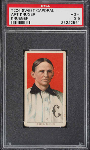 1909-11 T206 Art Krueger, SWEET CAPORAL 350/30 PSA 3.5 VG+ (MGD2)