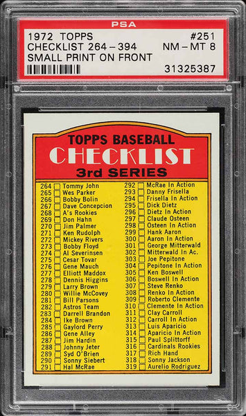 1972 Topps BB Card #251 Baseball Checklist 264-394 PSA 8 NM-MT (MGD2)