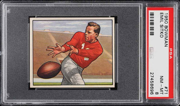 1950 Bowman FB Card # 71 Emil Sitko San Francisco 49ers RC HOF PSA 8 NM-MT (MGD2)