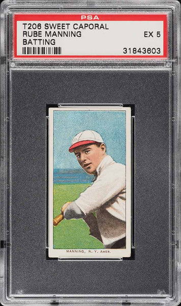 1909-11 T206 Rube Manning New York, BATTING, SWEET CAPORAL 150/30 PSA 5 EX (MGD2)