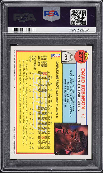 1992 Topps Gold BkB Card #277 David Robinson San Antonio Spurs HOF PSA 10 (MGD2)