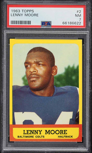 1963 Topps FB Card # 2 Lenny Moore Baltimore Colts HOF PSA 7 NRMT (MGD2)