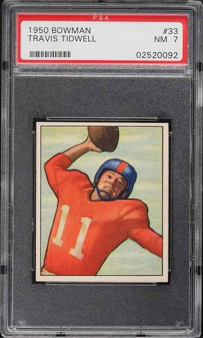 1950 Bowman FB Card # 33 Travis Tidwell New York Giants ROOKIE RC PSA 7 NRMT (MGD2)