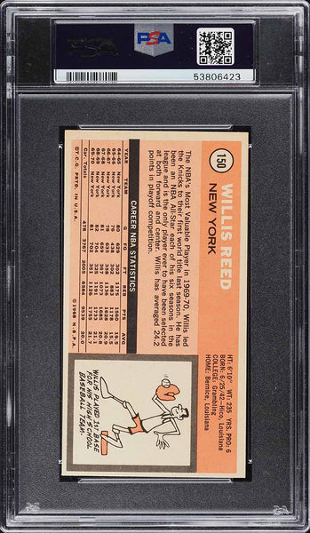 1970 Topps BkB Card #150 Willis Reed New York Knicks HOF PSA 7 NRMT (MGD2)