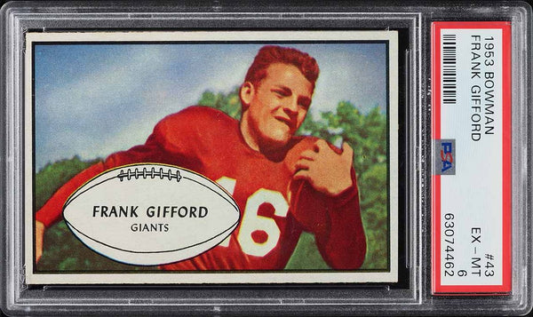 1953 Bowman FB Card # 43 Frank Gifford SHORT PRINT HOF PSA 6 EXMT (MGD2)