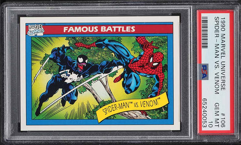 1990 Impel Marvel Universe Card #106 Spider-Man Vs. Venom PSA 10 GEM MINT (MGD2)