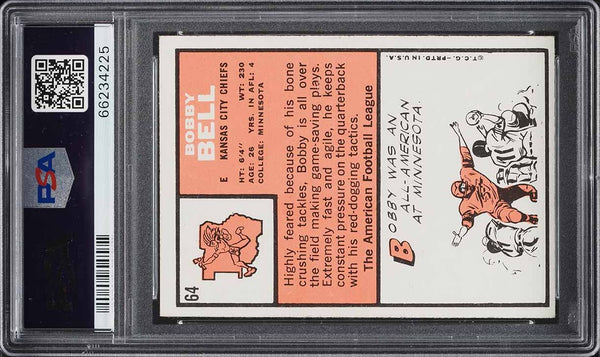 1966 Topps FB Card # 64 Bobby Bell Kansas City Chiefs HOF PSA 7 NRMT (MGD2)