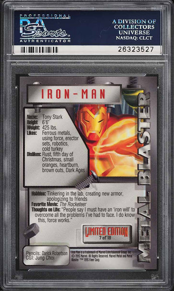 1995 Marvel Metal Card # 7 Iron Man METAL BLASTER PSA 10 GEM MINT (MGD2)