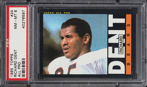 1985 Topps FB Card # 24 Richard Dent Chicago Bears HOF ALL-PRO ROOKIE RC PSA 8 (MGD2)