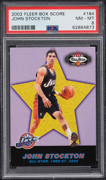 2002 Fleer Box Score BkB Card #184 John Stockton Utah Jazz HOF PSA 8 NM-MT (MGD2)