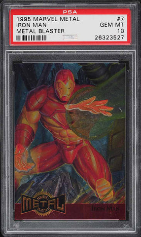 1995 Marvel Metal Card # 7 Iron Man METAL BLASTER PSA 10 GEM MINT (MGD2)