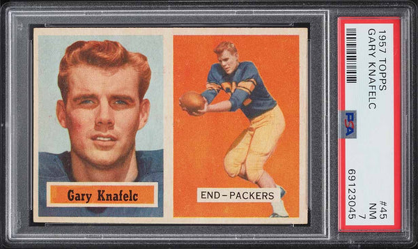 1957 Topps FB Card # 45 Gary Knafelc Green Bay Packers HOF PSA 7 NRMT (MGD2)