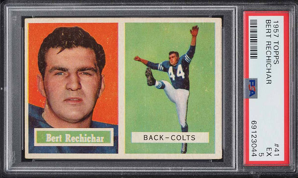 1957 Topps FB Card # 41 Bert Rechichar Baltimore Colts PSA 5 EX (MGD2)