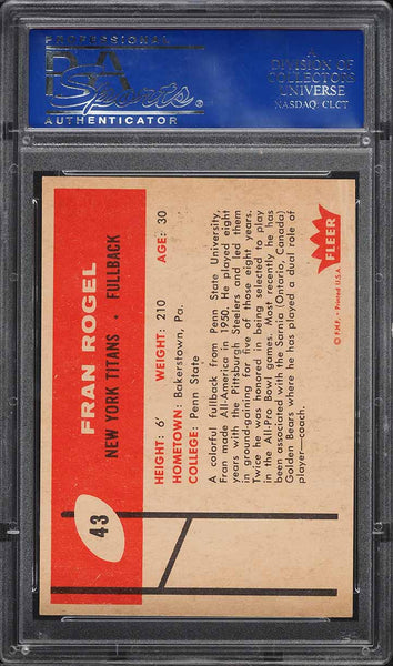 1960 Fleer FB Card # 43 Fran Rogel New York Titans PSA 8 NM-MT (MGD2)