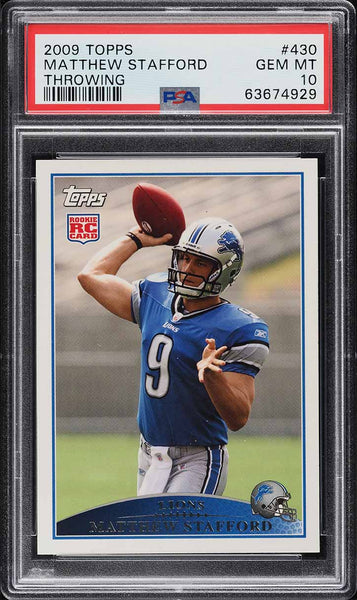 2009 Topps FB Card #430 Matthew Stafford Detroit Lions ROOKIE RC PSA 10 GEM MINT (MGD2)