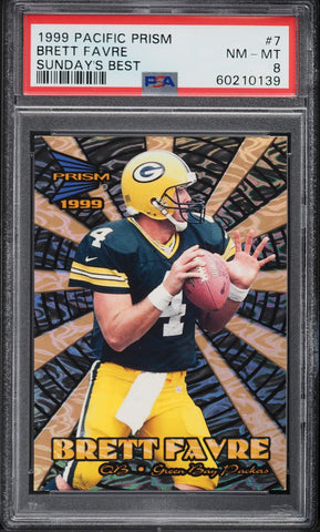 1999 Pacific Prism FB Card # 7 Brett Favre SUNDAY'S BEST HOF PSA 8 NM-MT (MGD2)