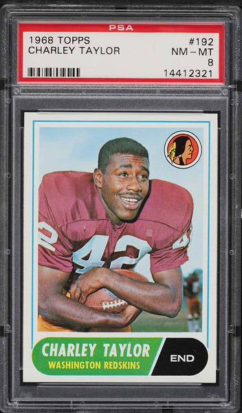 1968 Topps FB Card #192 Charley Taylor Washington Redskins HOF PSA 8 NM-MT (MGD2)