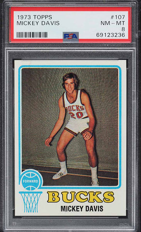 1973 Topps BkB Card #107 Mickey Davis Milwaukee Bucks PSA 8 NM-MT (MGD2)