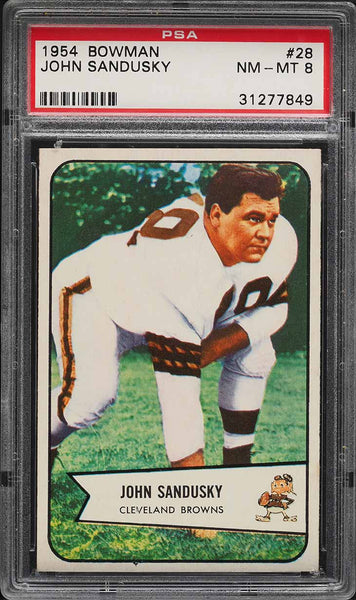 1954 Bowman FB Card # 28 John Sandusky Cleveland Browns PSA 8 NM-MT (MGD2)