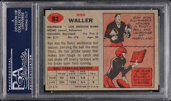 1957 Topps FB Card # 82 Ron Waller Los Angeles Rams PSA 8 NM-MT (MGD2)