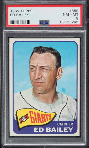 1965 Topps BB Card #559 Ed Bailey San Francisco Giants SP PSA 8 NM-MT (MGD2)