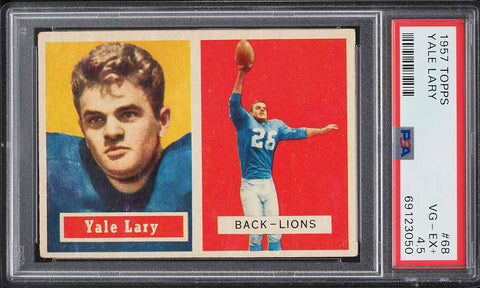 1957 Topps FB Card # 68 Yale Lary Detroit Lions HOF ROOKIE RC PSA 4.5 VGEX+ (MGD2)