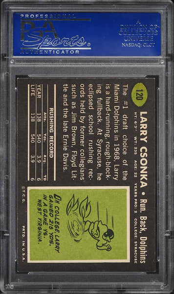 1969 Topps FB Card #120 Larry Csonka Miami Dolphins HOF ROOKIE RC PSA 7 NRMT (MGD2)