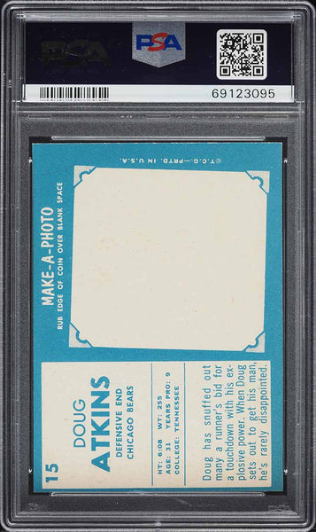 1961 Topps FB Card # 15 Doug Atkins Chicago Bears HOF PSA 7 NRMT (MGD2)