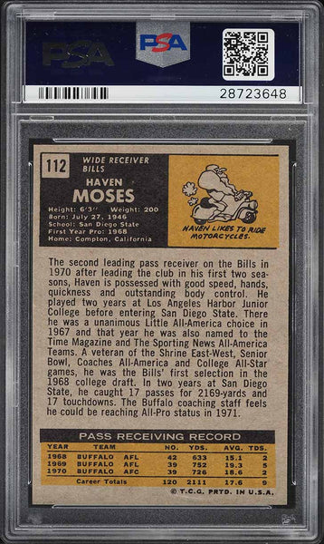 1971 Topps FB Card #112 Haven Moses Buffalo Bills PSA 8 NM-MT (MGD2)