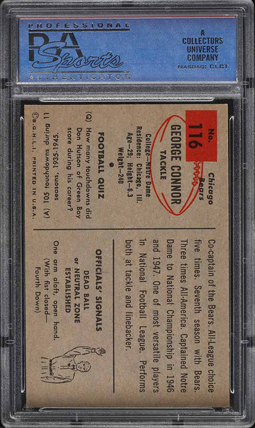 1954 Bowman FB Card #116 George Connor Chicago Bears HOF PSA 8 NM-MT (MGD2)