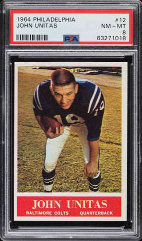 1964 Philadelphia FB Card # 12 Johnny Unitas Baltimore Colts HOF PSA 8 NM-MT (MGD2)