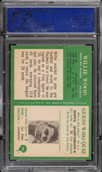 1966 Philadelphia FB Card # 90 Willie Wood HOF PSA 8 NM-MT (MGD2)