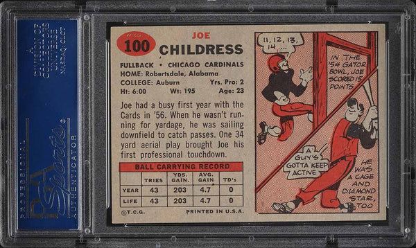 1957 Topps FB Card #100 Joe Childress Chicago Cardinals ROOKIE RC PSA 7 NRMT (MGD2)